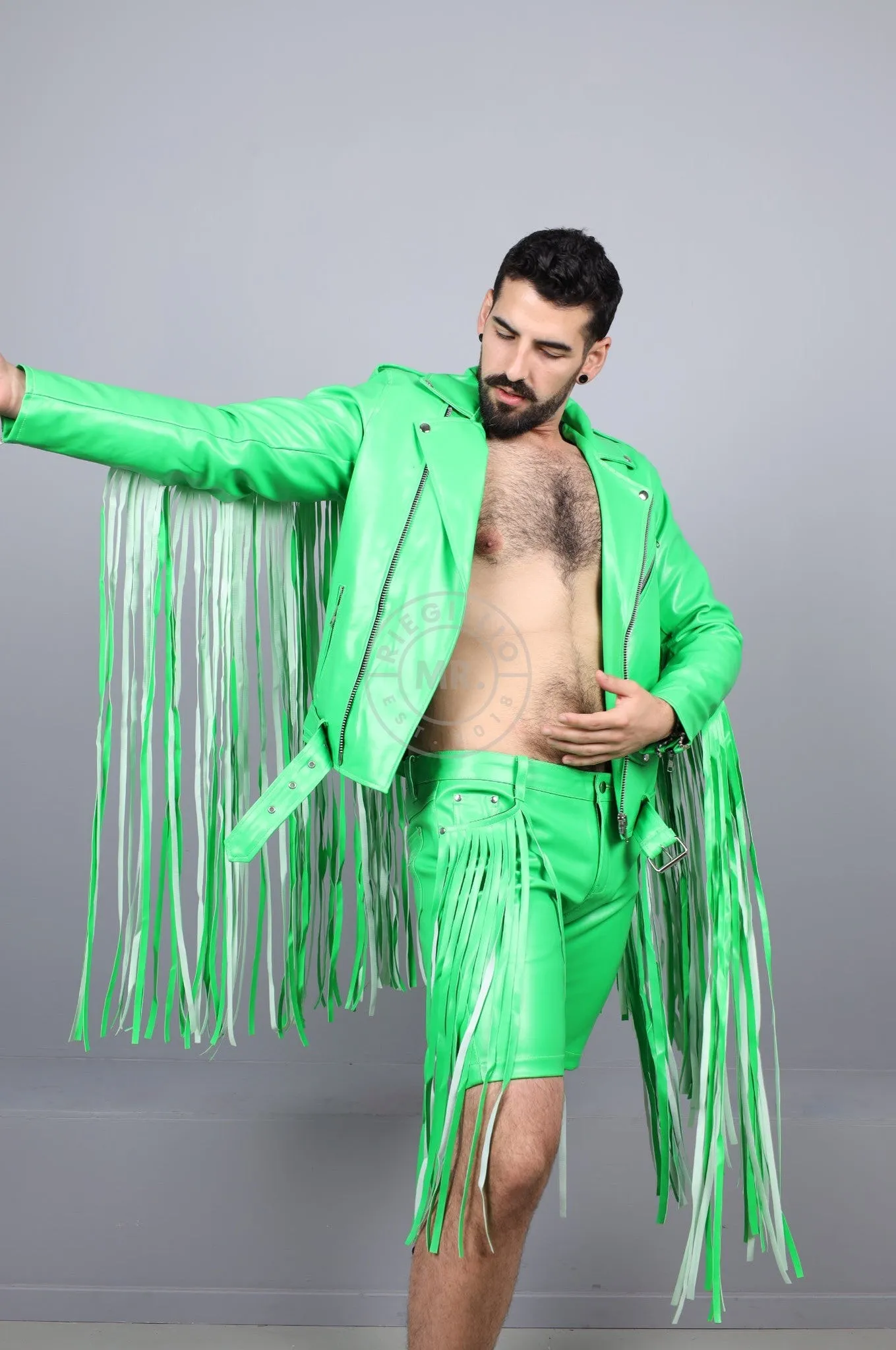 MR. Fringe Biker Jacket - Neon Green