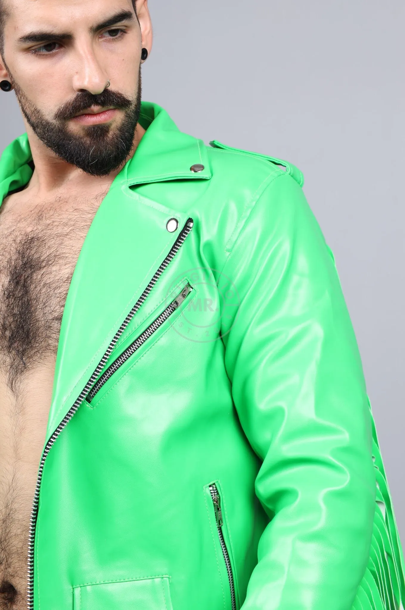 MR. Fringe Biker Jacket - Neon Green