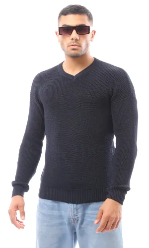 O171149 Navy Blue Chunky Knit Slip On Pullover