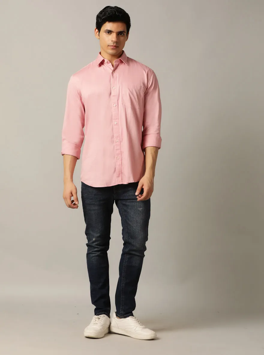 Onion Pink Solid Tailored Fit Semi Casual Shirt | JadeBlue