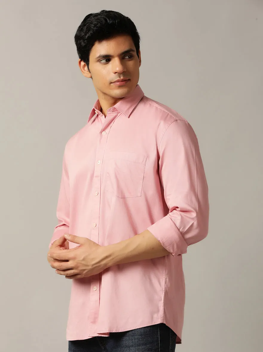 Onion Pink Solid Tailored Fit Semi Casual Shirt | JadeBlue