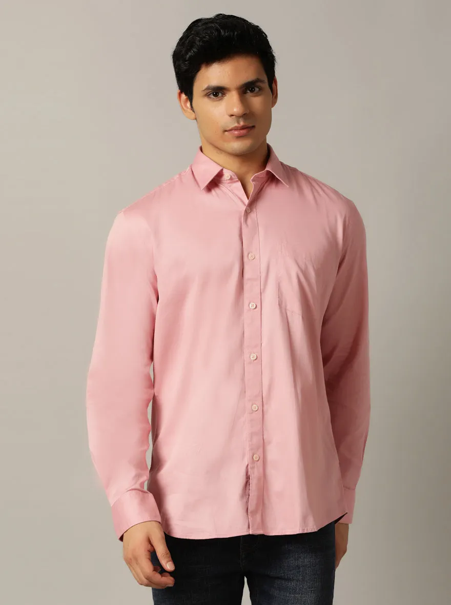 Onion Pink Solid Tailored Fit Semi Casual Shirt | JadeBlue