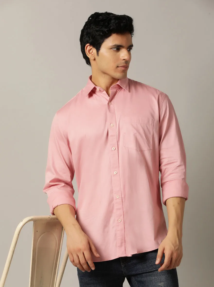 Onion Pink Solid Tailored Fit Semi Casual Shirt | JadeBlue