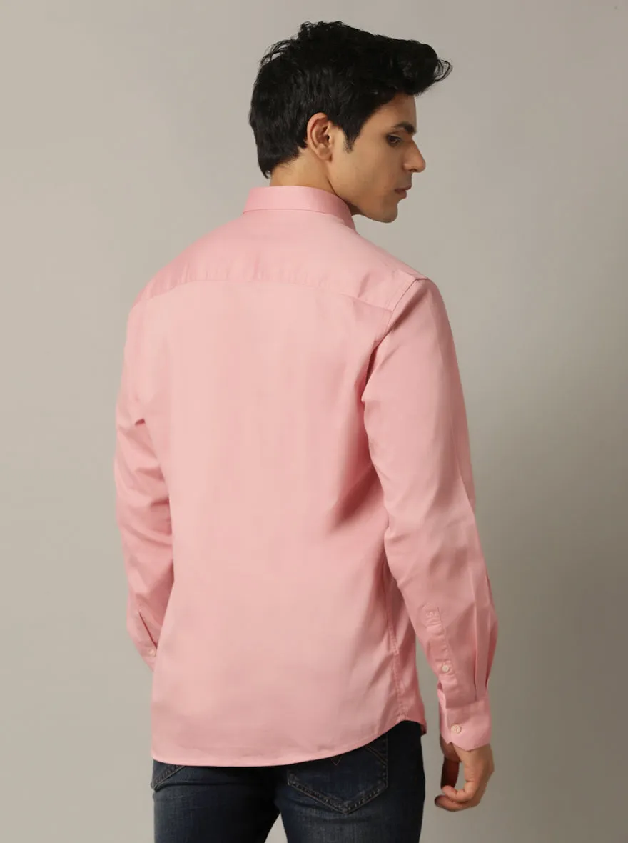 Onion Pink Solid Tailored Fit Semi Casual Shirt | JadeBlue