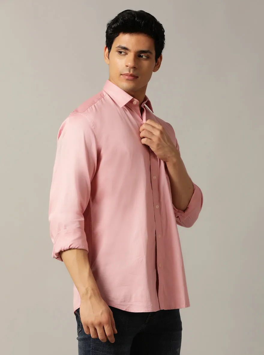 Onion Pink Solid Tailored Fit Semi Casual Shirt | JadeBlue