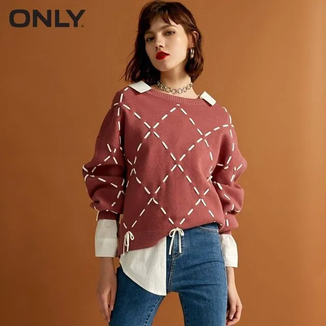 ONLY 2020  womens' winter new loose rope lace knit sweater Trendy