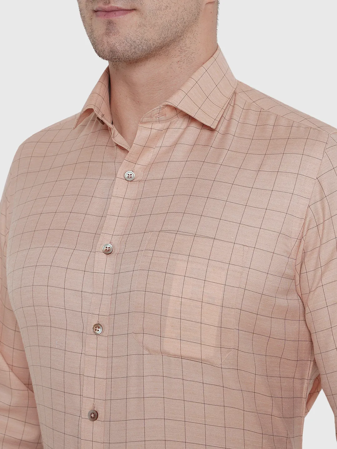 Orange Checked Slim Fit Formal Shirt | Greenfibre