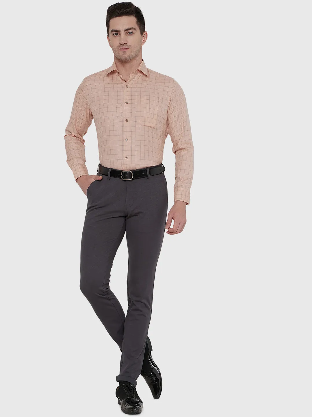 Orange Checked Slim Fit Formal Shirt | Greenfibre