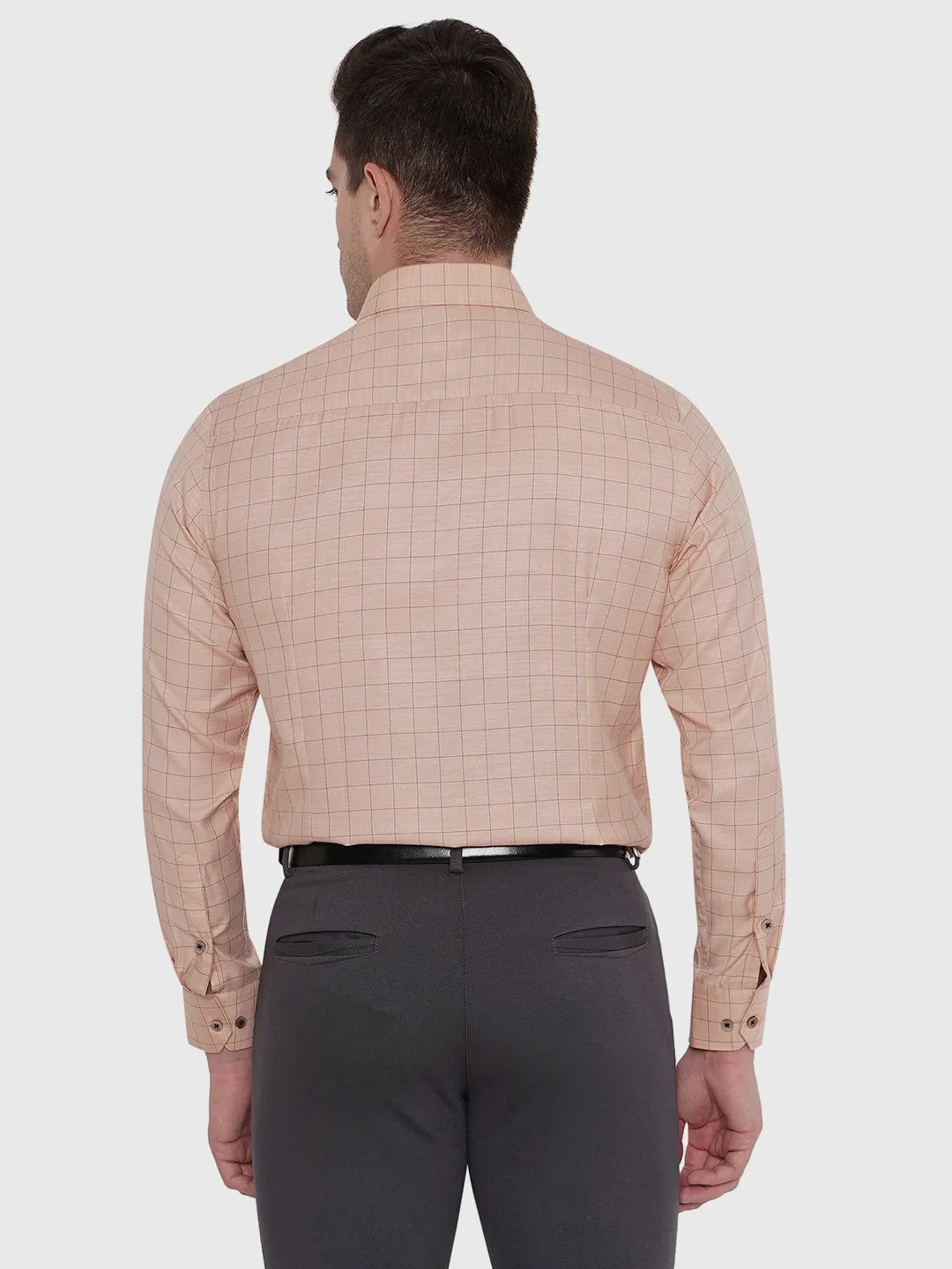 Orange Checked Slim Fit Formal Shirt | Greenfibre