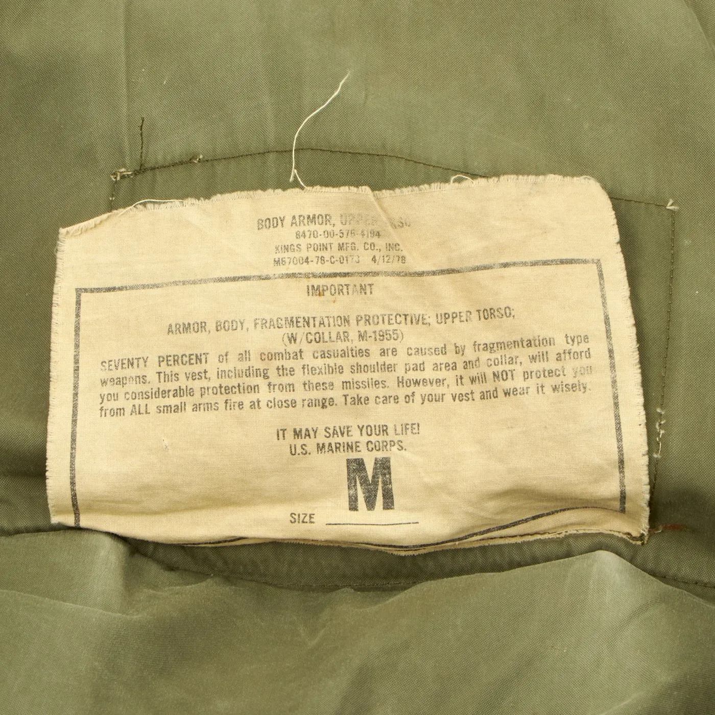 Original U.S. Vietnam War U.S.M.C. M-1955 Flak Body Armor Vest - Size Medium