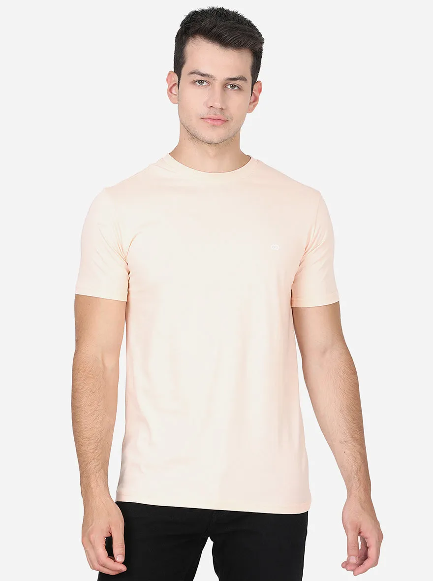 Peach Solid Slim Fit T-Shirt | JadeBlue