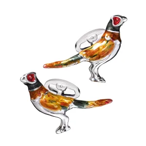 Pheasant Hand Painted Sterling Cufflinks