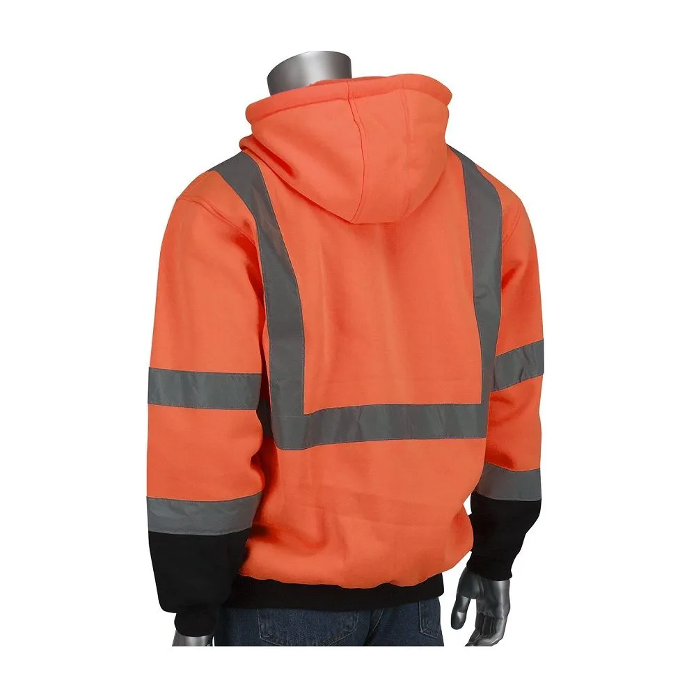 PIP 323-1350B-OR ANSI Type R Class 3 Hooded Pullover Sweatshirt with Black Bottom, Hi Vis Orange, 1 Each