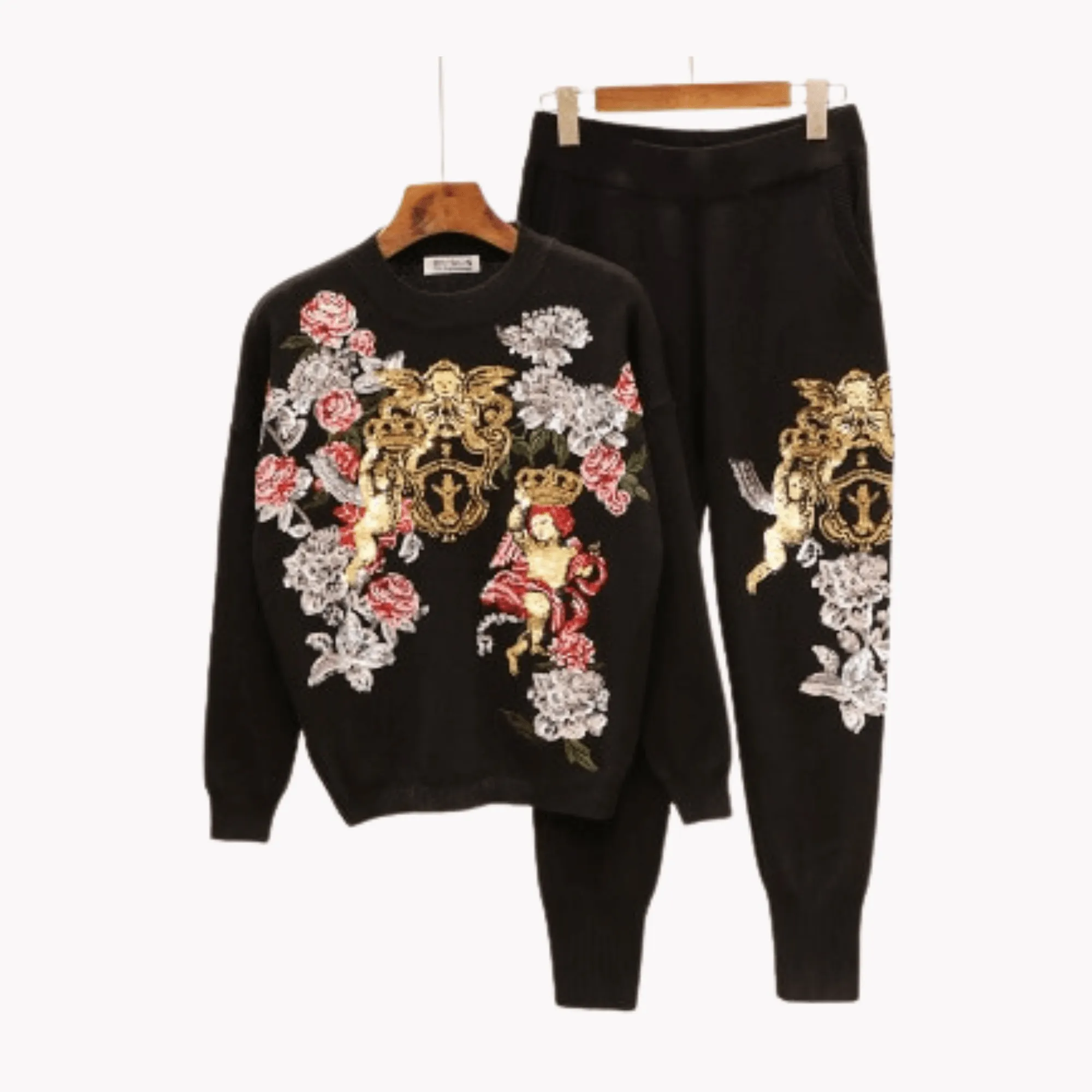 Pre Order:  Floral Knit Sequin Tracksuit Set