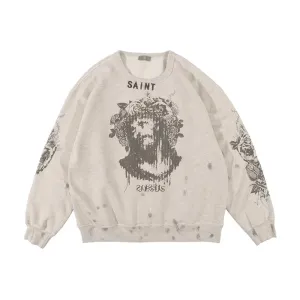 Religious Distressed Look Jesus Sweatshirt