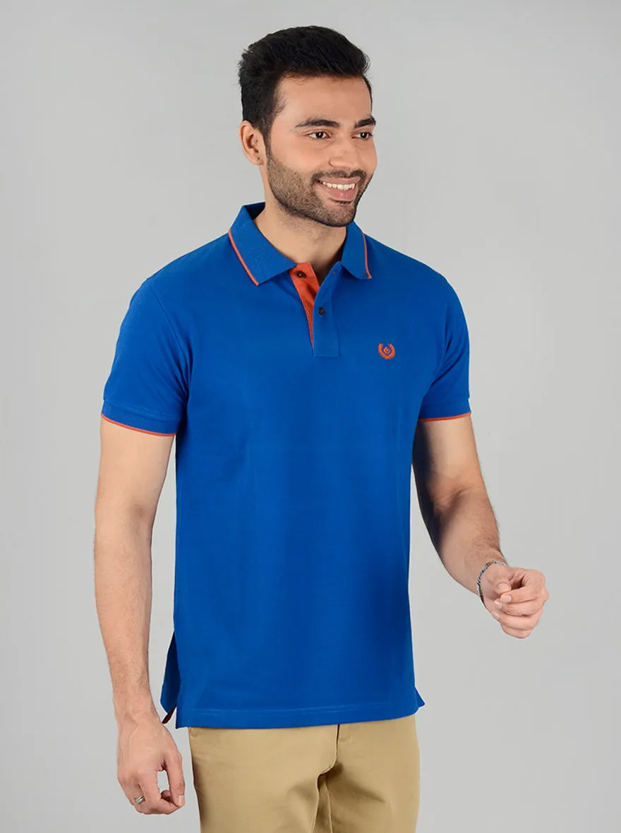 Royal Blue Solid Slim Fit Polo T-Shirt | Greenfibre