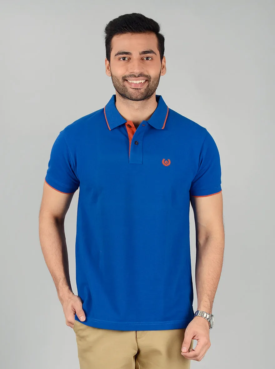 Royal Blue Solid Slim Fit Polo T-Shirt | Greenfibre