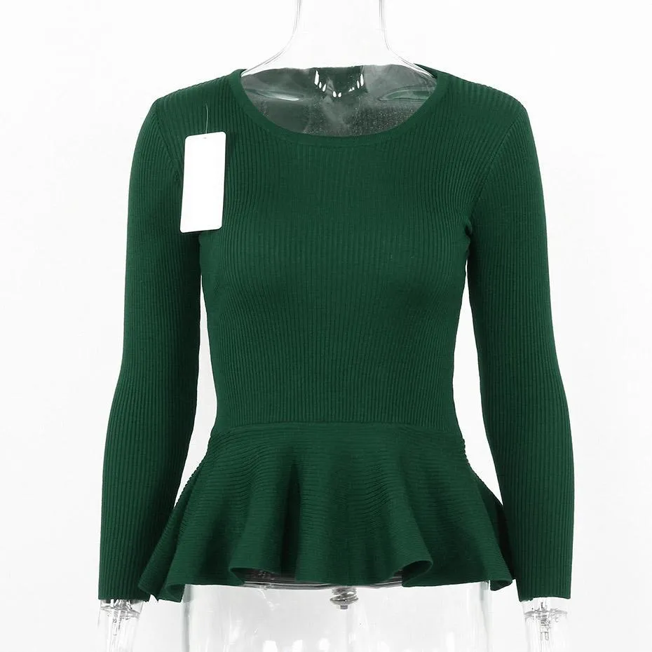 Ruffle Knitted Peplum Long Sleeve Sweater