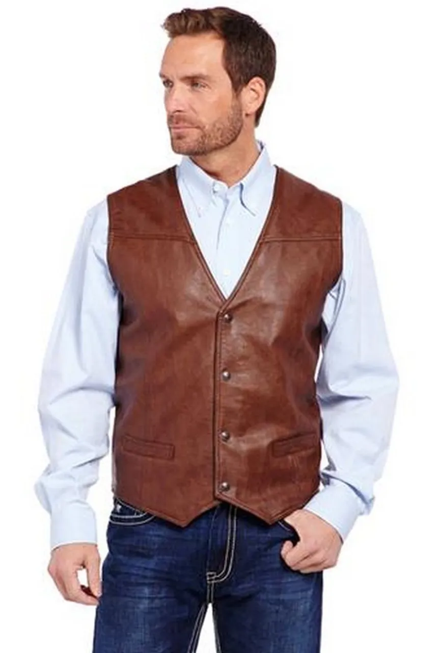 Sidran Cripple Creek Men's Faux Leather Snap Front Flannel Lining Vest