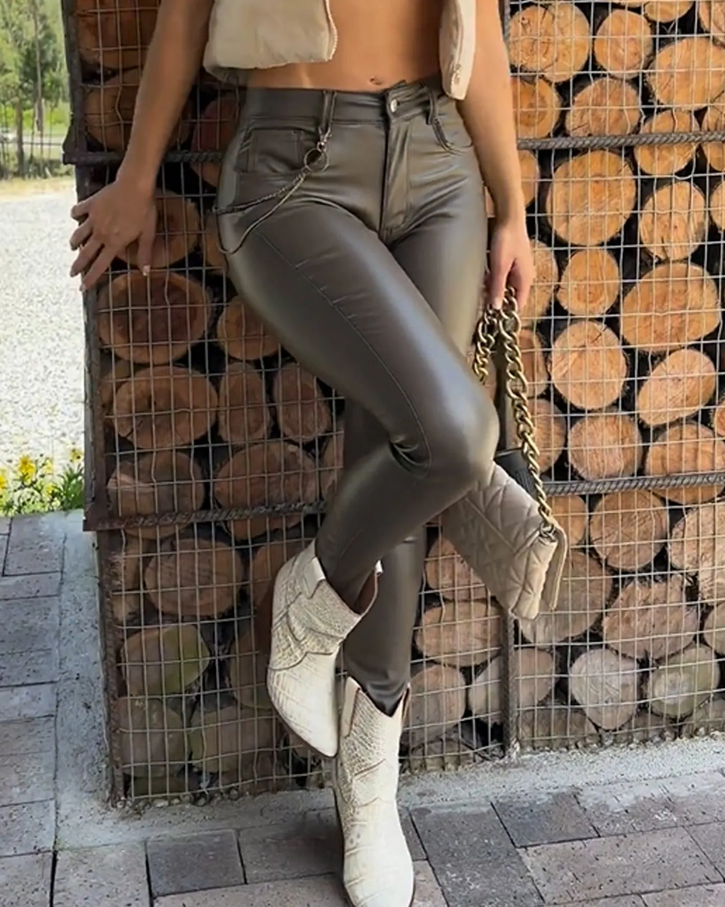 Slim Fit Chic Tight Leather Trousers