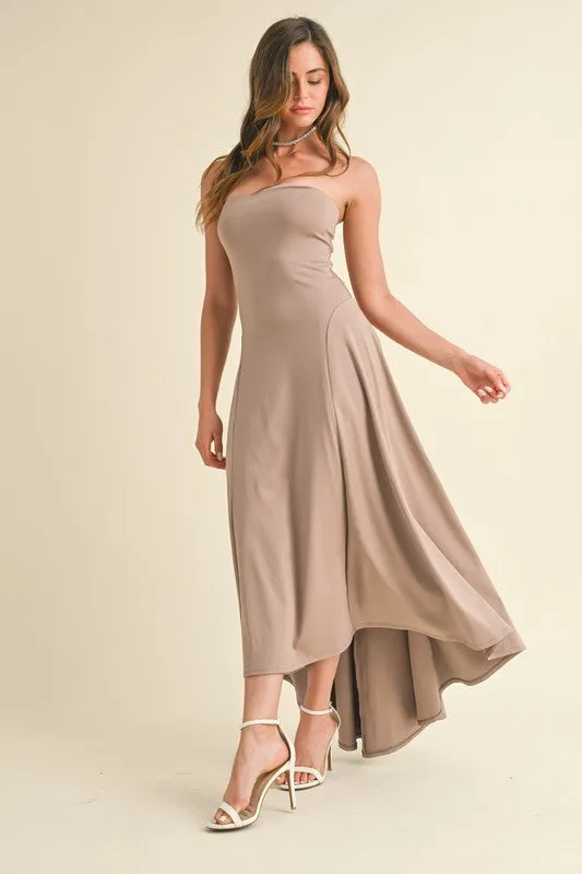 Taupe Strapless High Low Maxi Dress