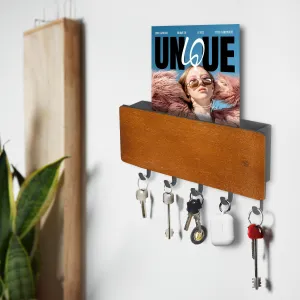 UMAI Key Holder for Home (18 * 9.6 * 2.6cm) | Portable Key Stand for Wall | Home Organizer Items and Storage | Versatile Key Hangers for Wall | Home Storage Organizer for Keys & Keychains | Brown