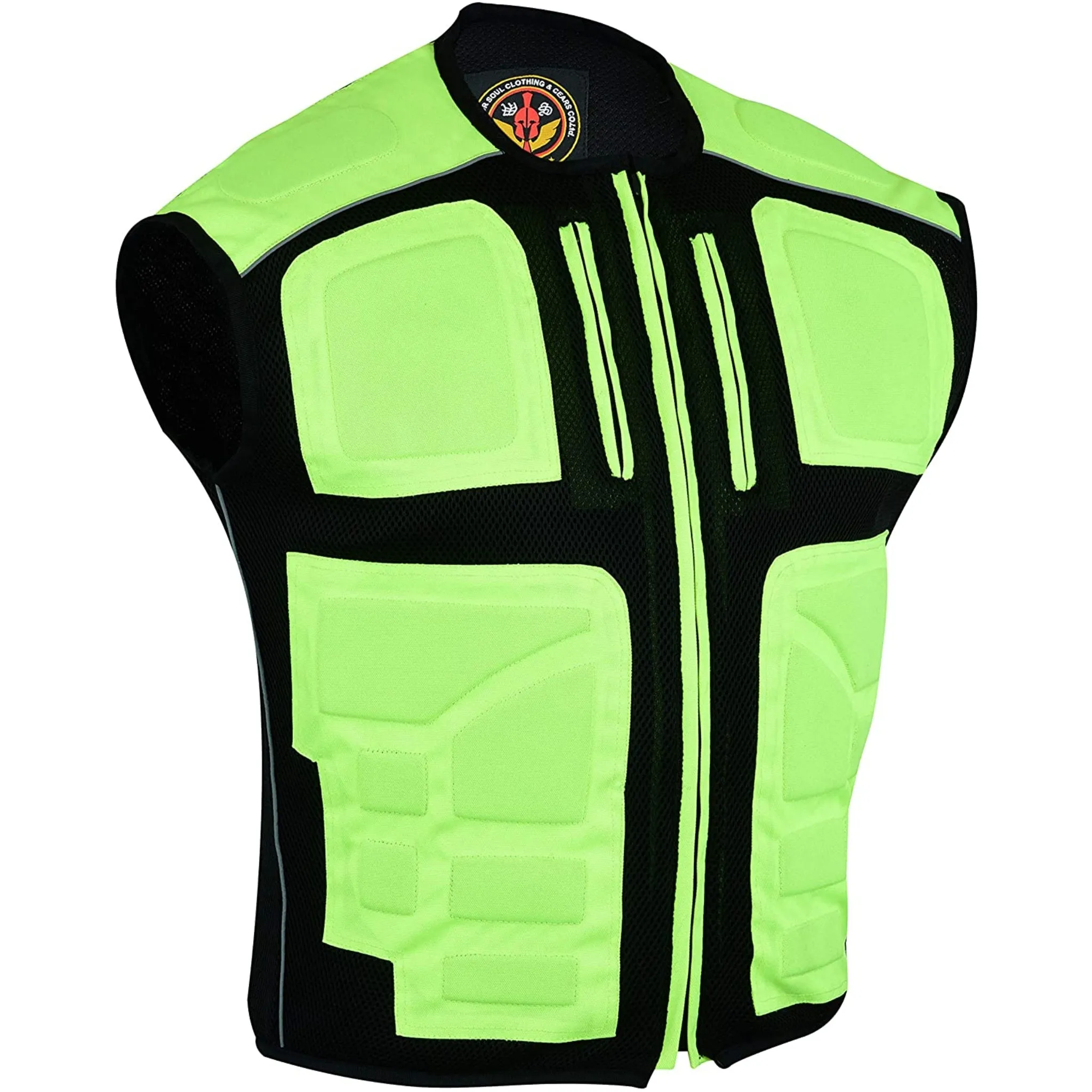 Warrior Gears® Textile Mesh Motorcycle Vests for Men, Men's Padded Motorbike Vest Waistcoat-Hivis