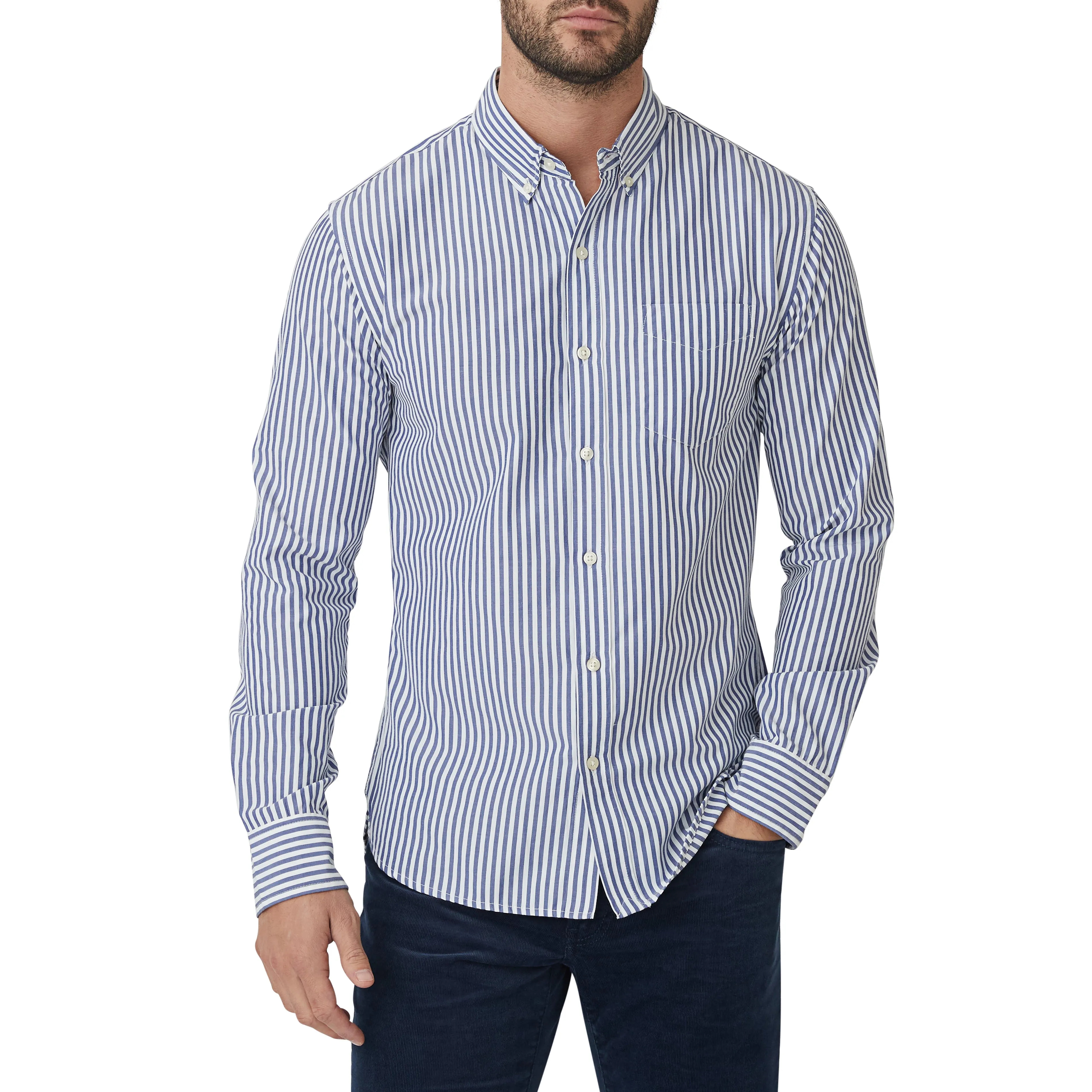 Washed Button Down Shirt - Blue Bengal Stripe