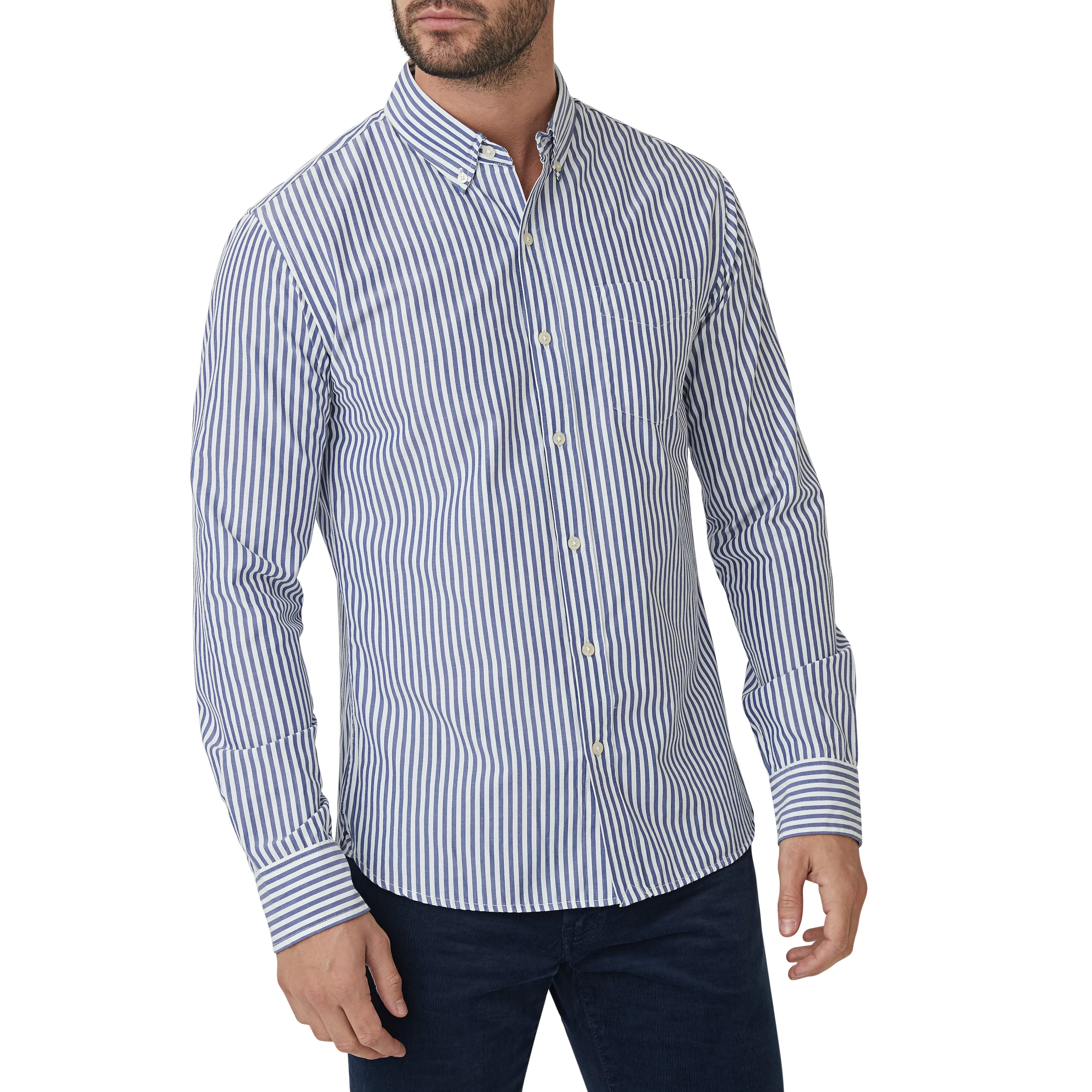 Washed Button Down Shirt - Blue Bengal Stripe