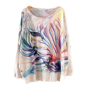 Watercolor Zebra Printed Knitted Long Sleeve