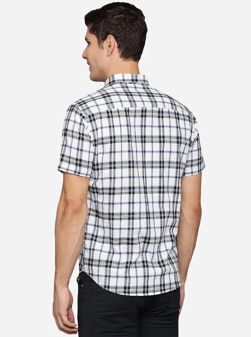 White & Black Checked Slim Fit Casual Shirt | Greenfibre