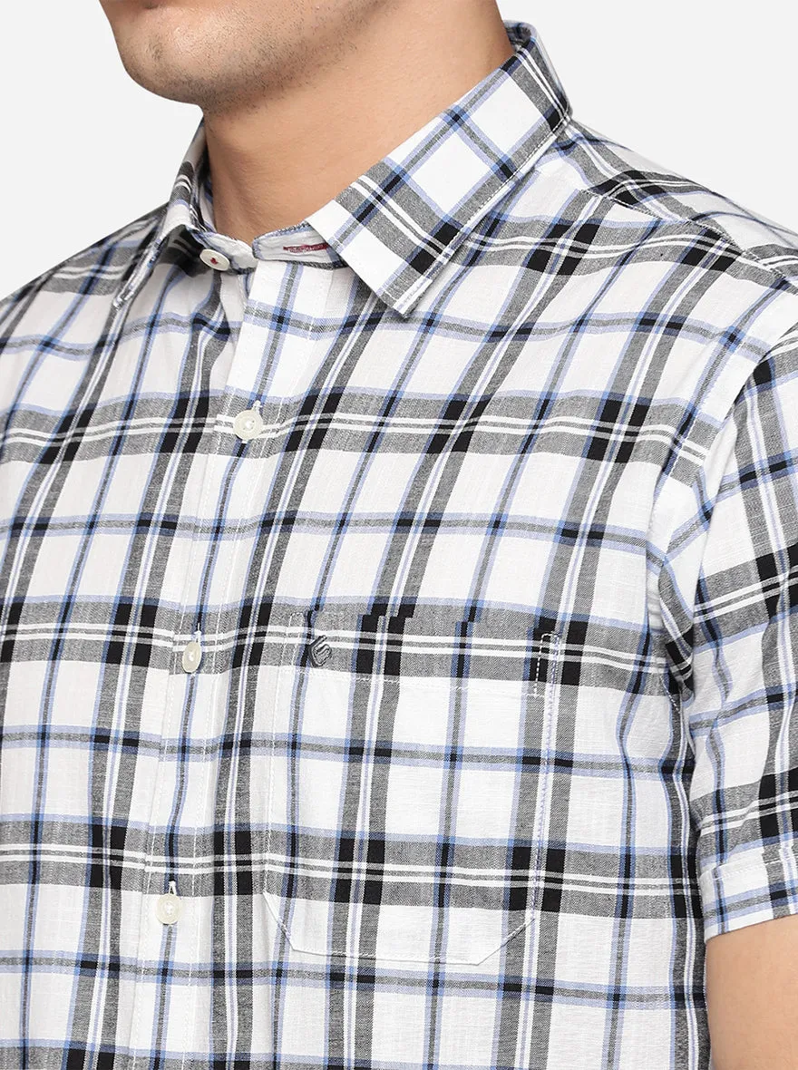 White & Black Checked Slim Fit Casual Shirt | Greenfibre