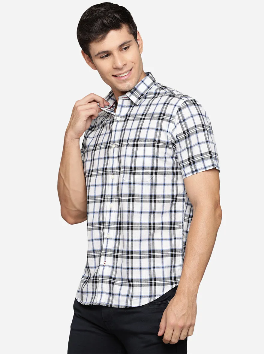 White & Black Checked Slim Fit Casual Shirt | Greenfibre