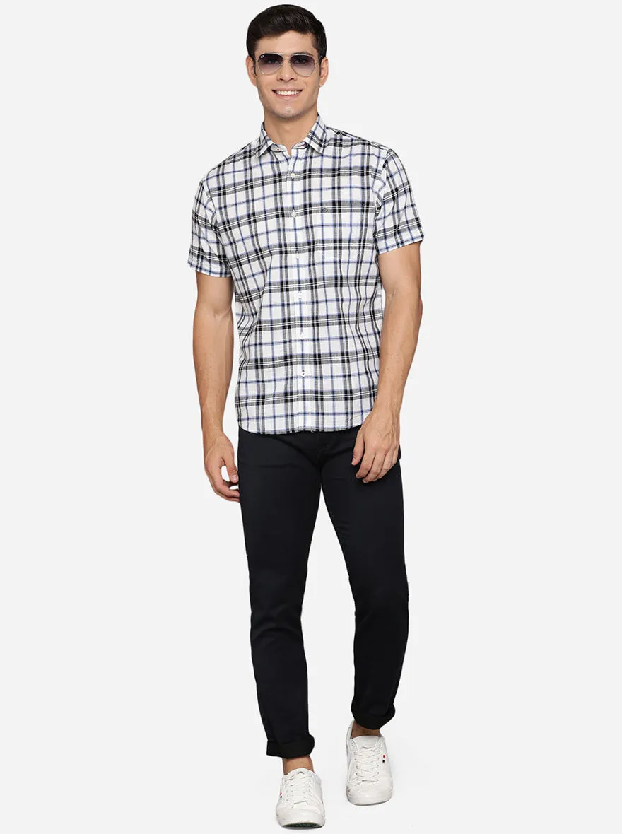 White & Black Checked Slim Fit Casual Shirt | Greenfibre