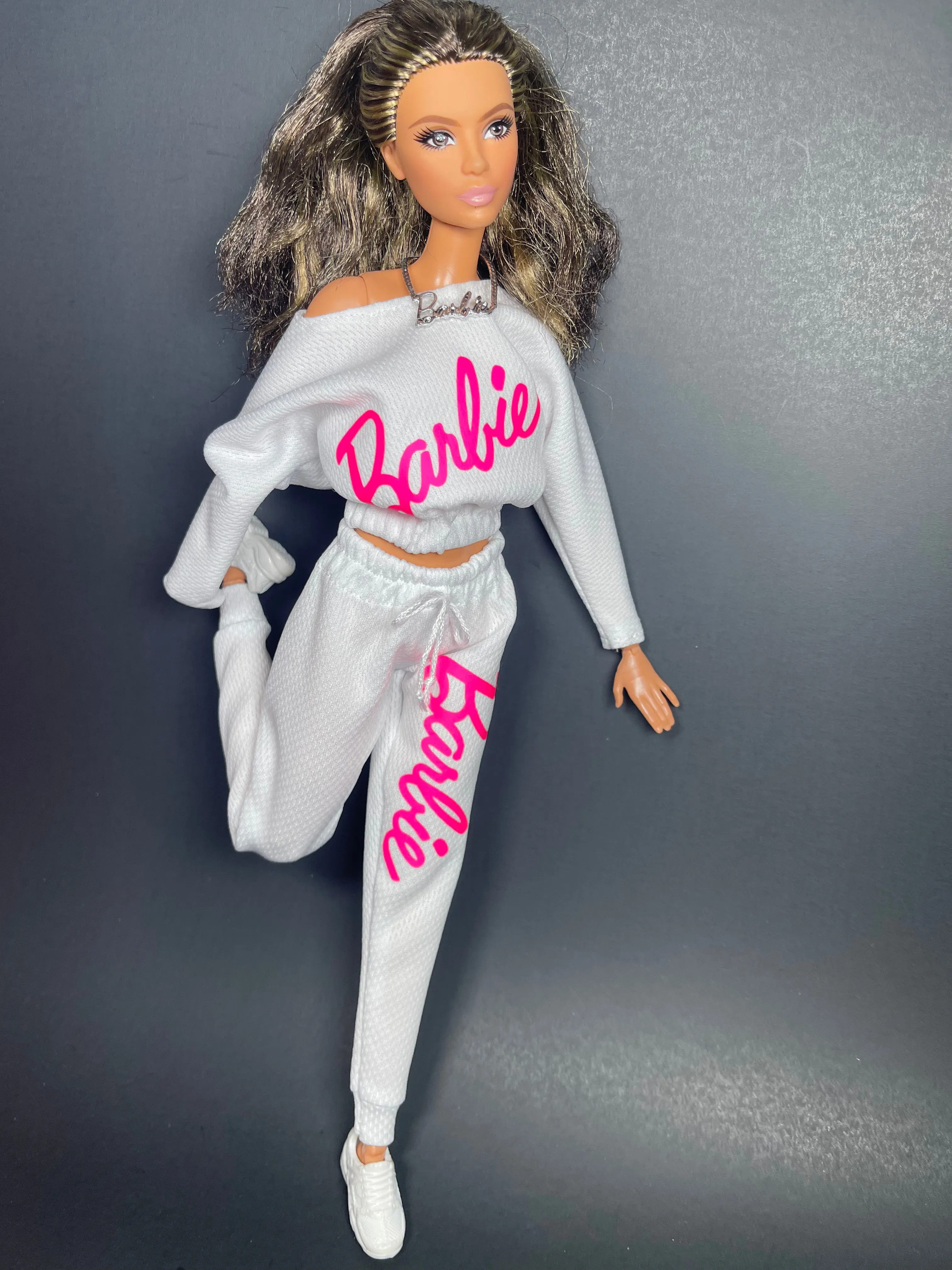 White sweater for fashion doll and sweatpants