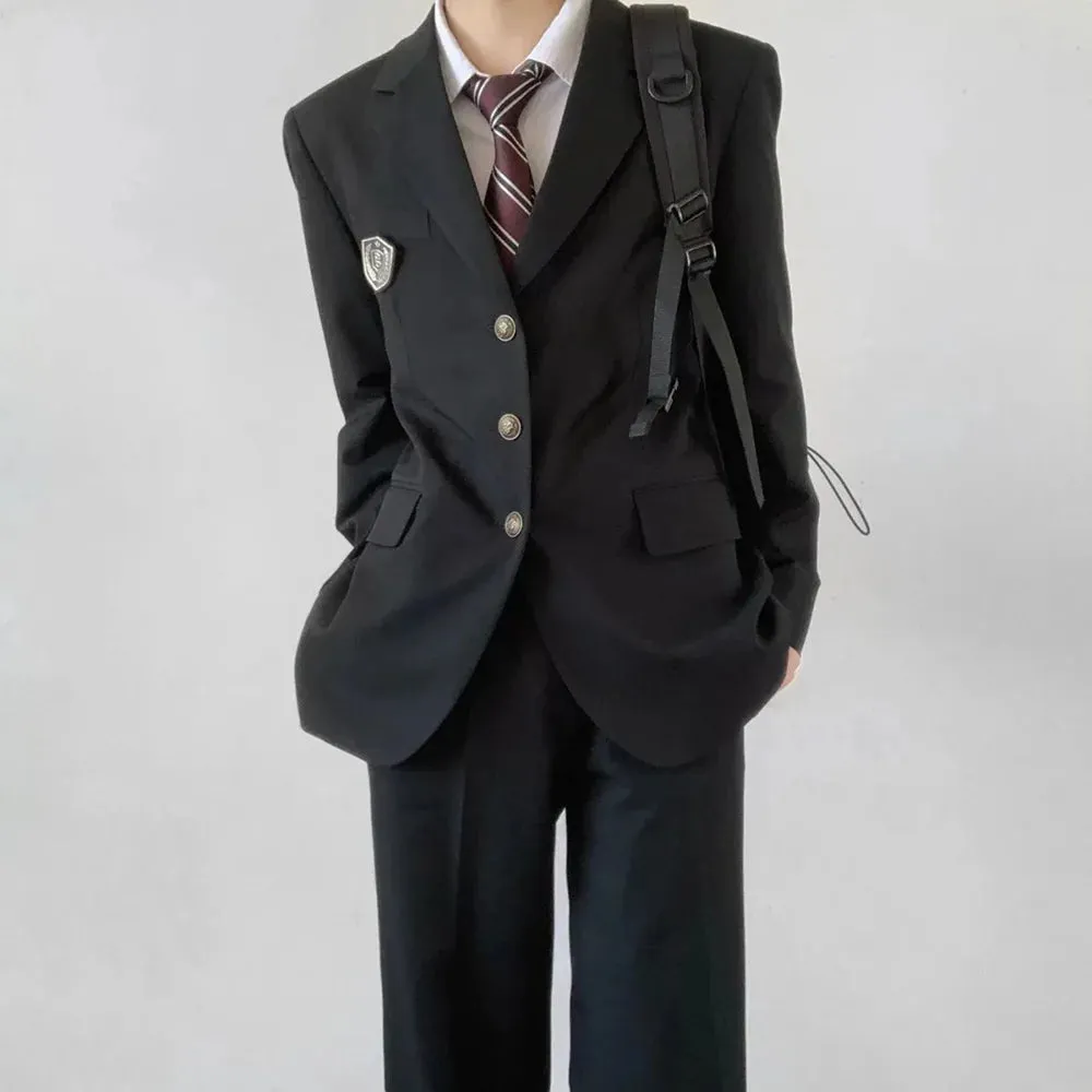 Wiaofellas  -  Mens Suits Formal Wear College Style Uniforms Japanese Style Youth Campus Slim Chic Badge Button Jacket Suits Autumn Winter