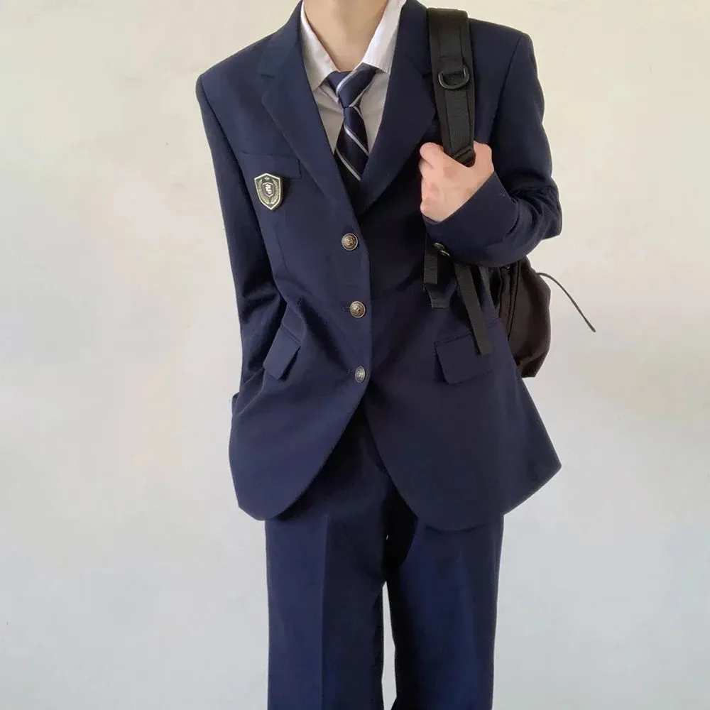 Wiaofellas  -  Mens Suits Formal Wear College Style Uniforms Japanese Style Youth Campus Slim Chic Badge Button Jacket Suits Autumn Winter