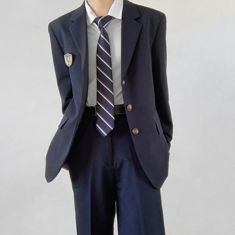 Wiaofellas  -  Mens Suits Formal Wear College Style Uniforms Japanese Style Youth Campus Slim Chic Badge Button Jacket Suits Autumn Winter