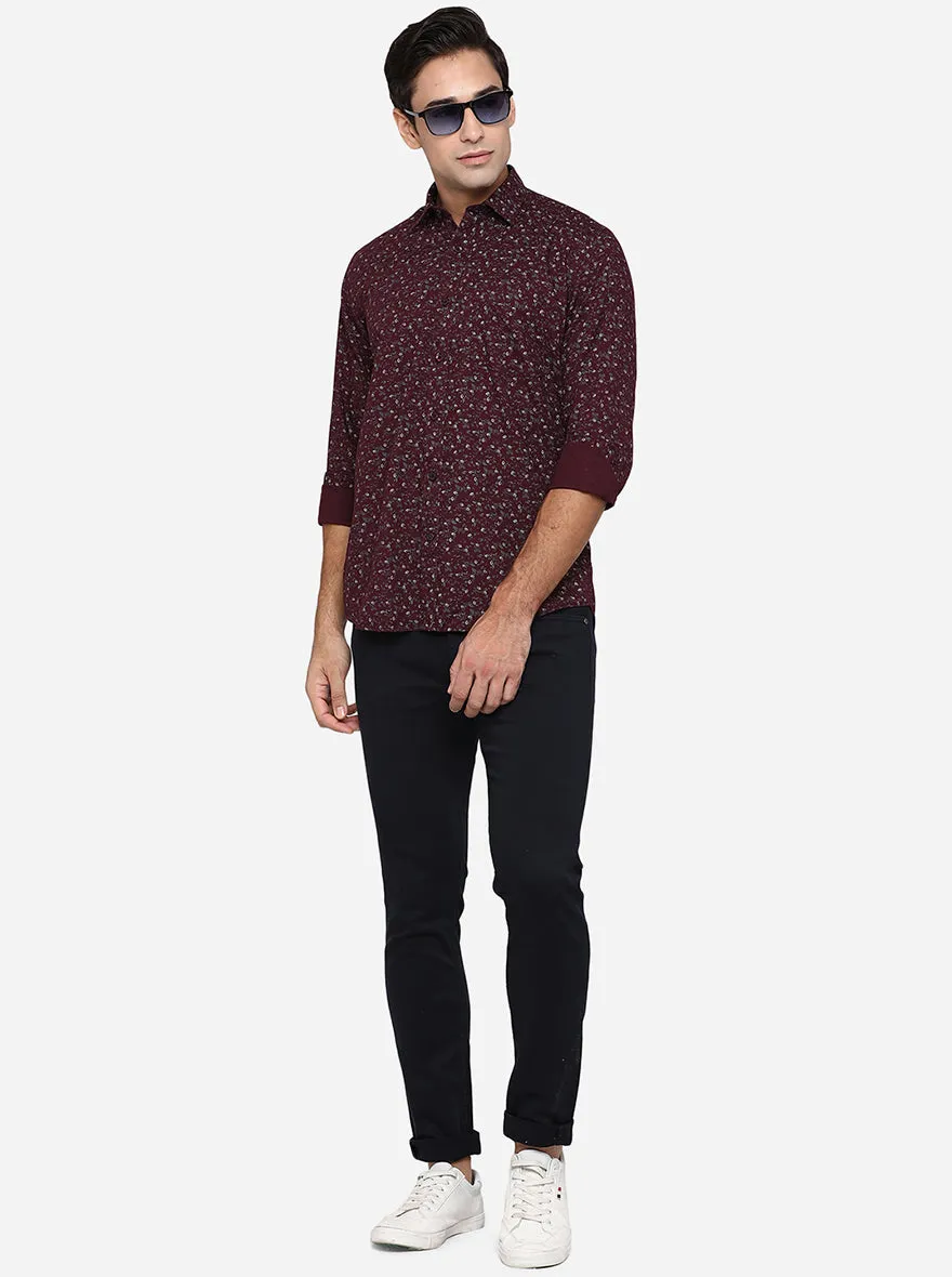 Wine Printed Slim Fit Casual Shirt | JadeBlue