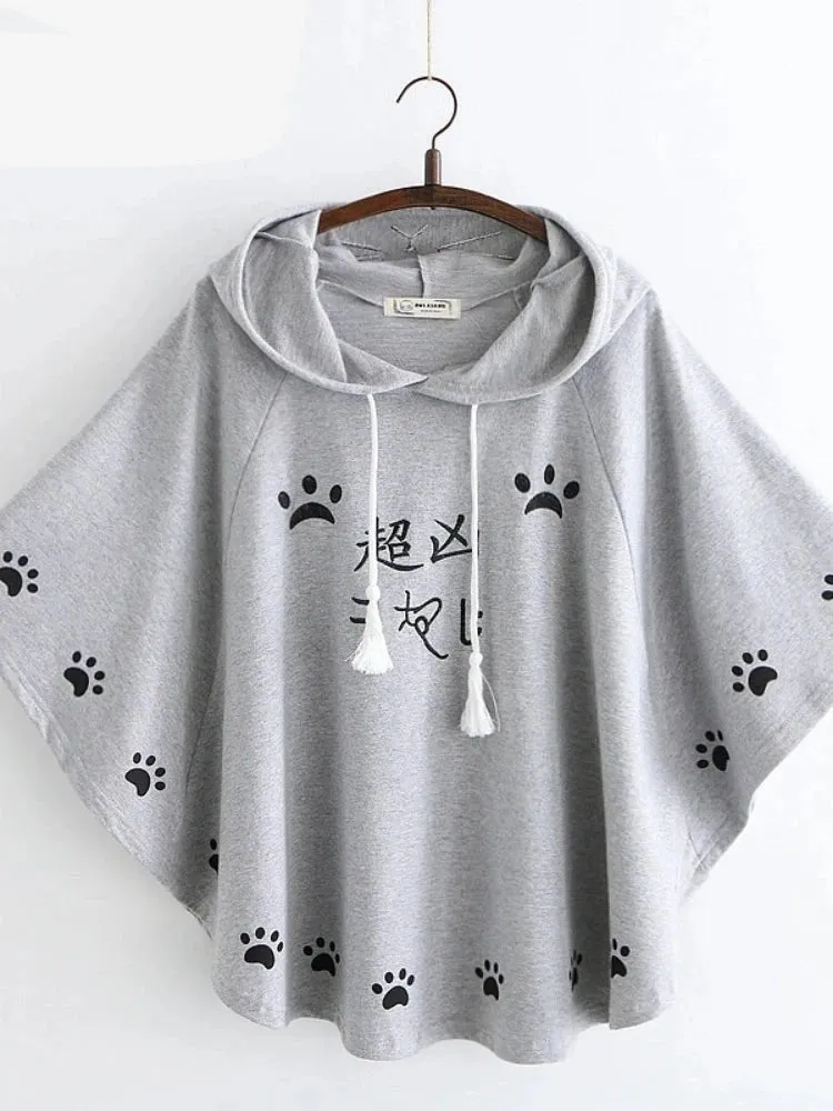 Women Hooded Poncho Cartoon Embroidery Drawstring Capes Spring Femme Chinese Style Half Sleeve Coats Jackets