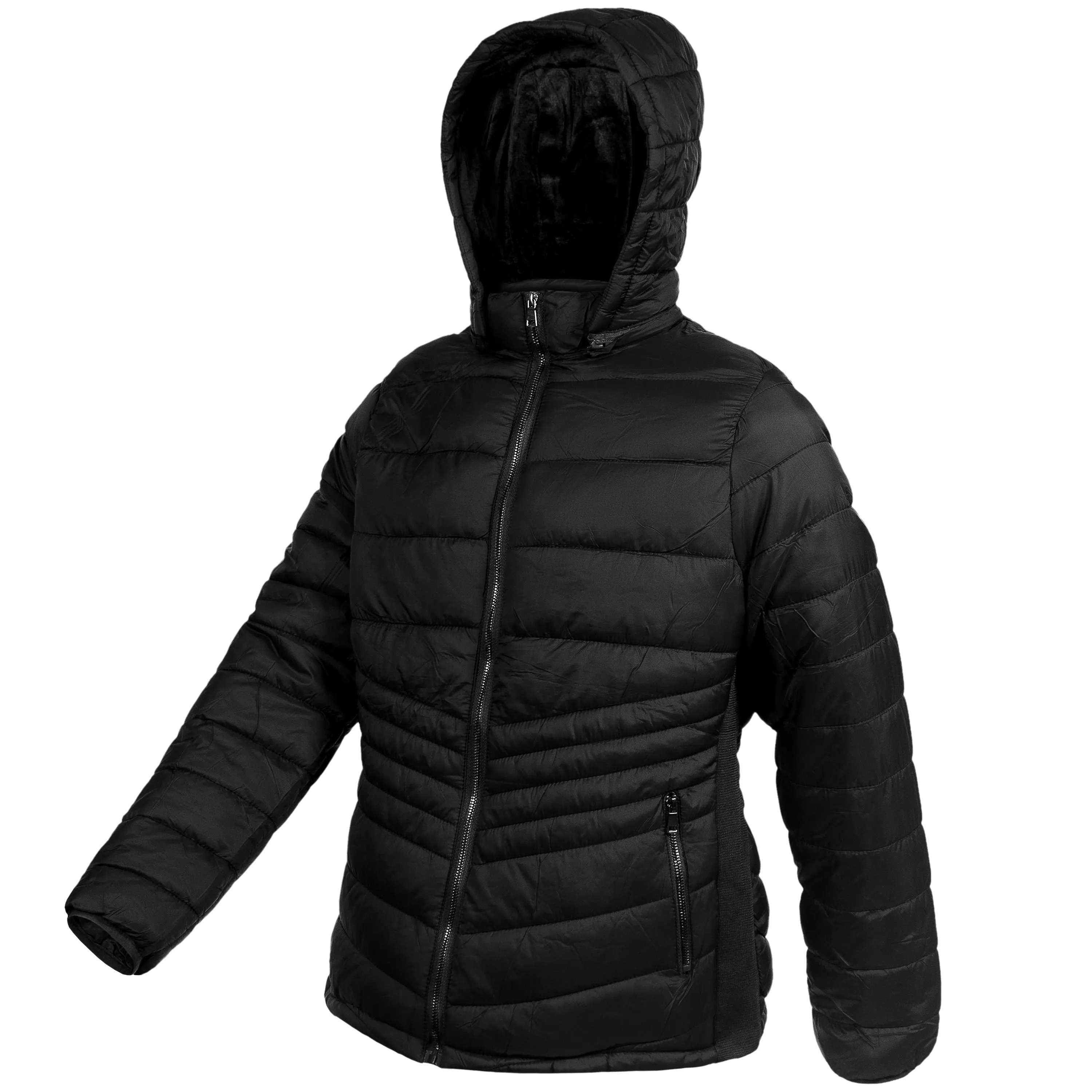 Women's Soft Black Puffer Wholesale Coats in Assorted Plus Sizes - Bulk Case of 12 Jackets