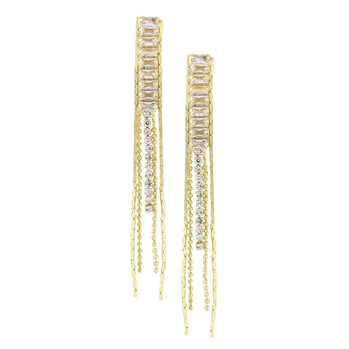 Yellow Chimes Earrings For Women Gold Tone Crystal Studded Elegant Long Chain Drop Danglers Earrings For Women and Girls