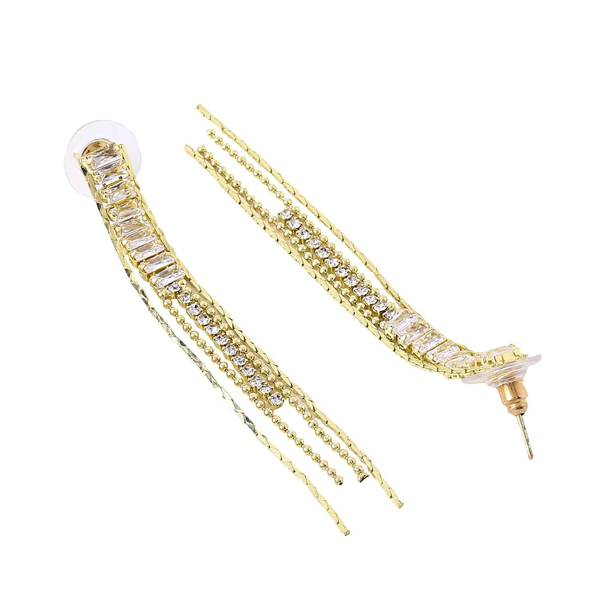 Yellow Chimes Earrings For Women Gold Tone Crystal Studded Elegant Long Chain Drop Danglers Earrings For Women and Girls