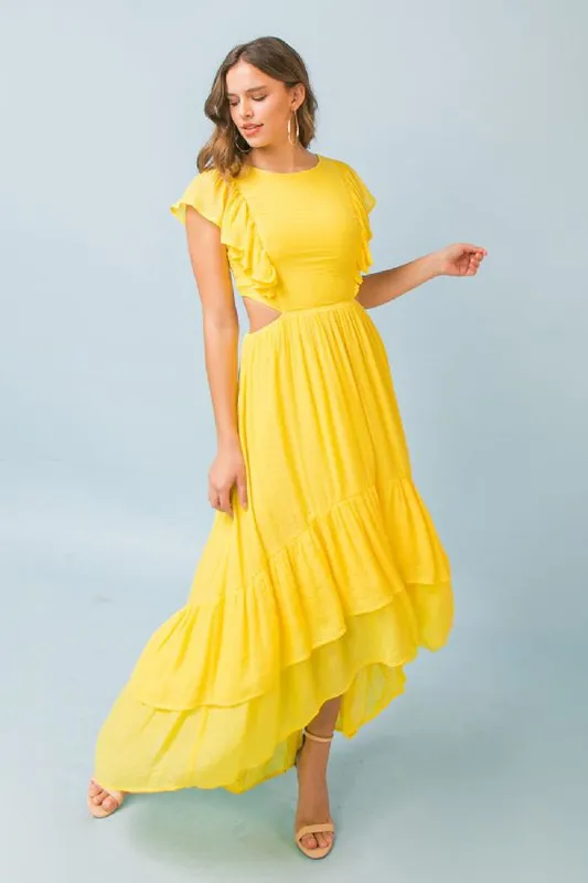 Yellow Solid Color Long Dress