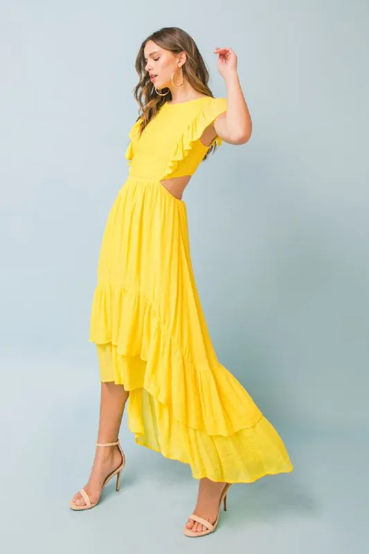 Yellow Solid Color Long Dress