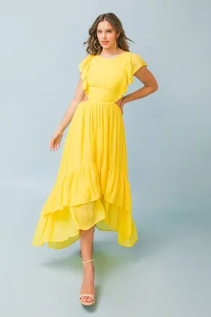 Yellow Solid Color Long Dress